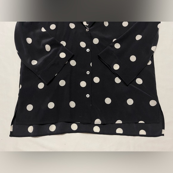 Black and White Polka Dot Three-Quarter Sleeve Silk Blouse - Picture 6 of 12